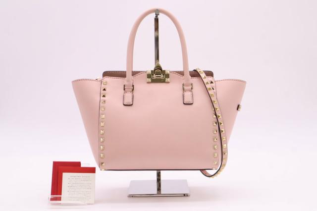 ★3日以内返品可★ 美品 Valentino ヴァレンチノ ロックスタッズ レザー スタッズ 2WAYハンドバッグ ガラヴァーニ ロックスタッズ BGG540BOL1 2wayショルダーバッグ ピンク レザー レディース VALENTINO（ヴァレンティノ） ショルダーバッグ 5W2P0X90VSH