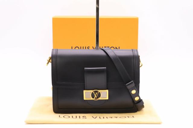 ★3日以内返品可★ 美品 LOUIS VUITTON ルイ・ヴィトン LVロック カーフレザー ドーフィーヌMM M55821 ショルダーバッグ ブラック ゴールド レザー カーフレザー レディース
