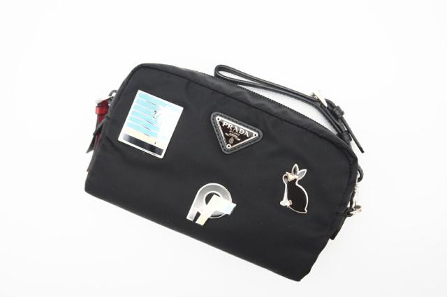★3日以内返品可★ 極美品 PRADA プラダ ナイロン テスートスマルト ロゴポーチ 1NE021 ポーチ ブラック ナイロン レディース_2