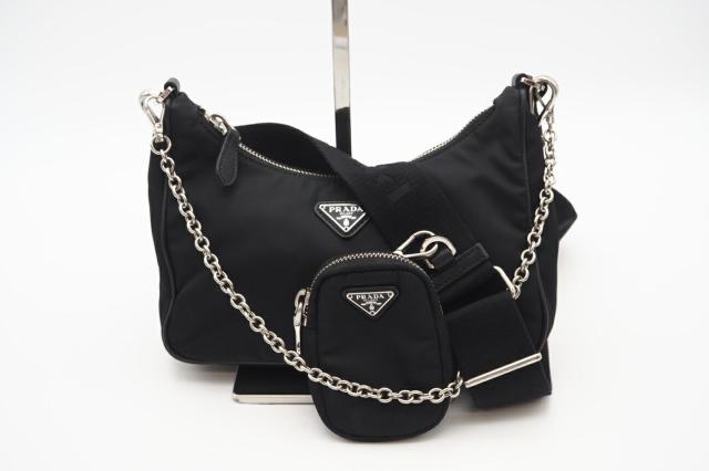 ★3日以内返品可★ 美品 PRADA プラダ サフィアーノ プラダ Re-Edition 2005 Re-Nylon 1BH204 2wayショルダーバッグ ブラック サフィアーノ レディース