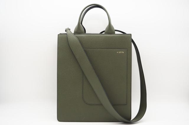 ★3日以内返品可★ 美品 Valextra ヴァレクストラ ソフトカーフスキン ボクシィ ミリタリー WBBX0044028LRL99VM 2wayショルダーバッグ カーキ カーフレザー レディース_2