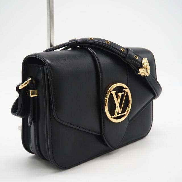 ★3日以内返品可★ 美品 LOUIS VUITTON ルイ・ヴィトン カーフレザー LVポンヌフ M55948 ショルダーバッグ ブラック レザー カーフレザー レディース