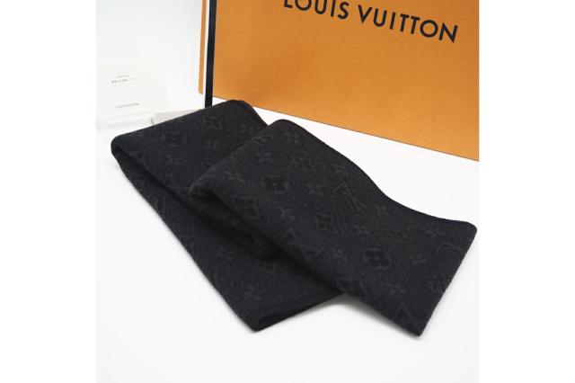 ★3日以内返品可★ 極美品 LOUIS VUITTON ルイ・ヴィトン エシャルプ モノグラム エクリプス ウール マフラー M71648 マフラー ブラック グレー ウール レディース