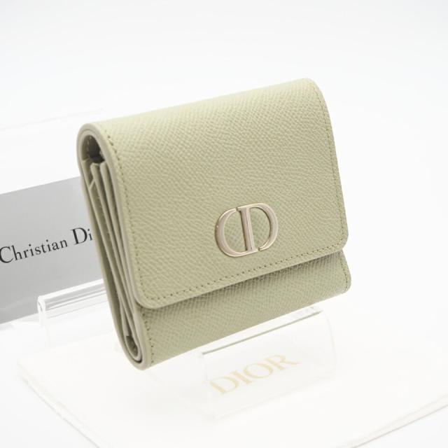 ★3日以内返品可★ 極美品 Dior ディオール 30 MONTAIGNE モンテーニュ ロータスウォレット S2057OBAE 三つ折り財布 グリーン グレインカーフレザー レディース