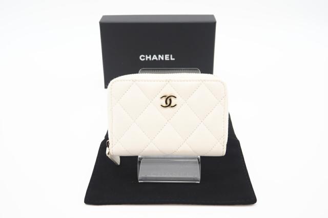 ★3日以内返品可★ 美品 CHANEL シャネル キャビアスキン クラシック ジップ コインパース AP0216 コインケース ホワイト グレインカーフレザー レディース