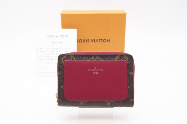 ★3日以内返品可★ 美品 LOUIS VUITTON ルイ・ヴィトン モノグラム ポルトフォイユ ルー フューシャ M82377 二つ折り財布 ブラウン レッド コーティングキャンバス レディース