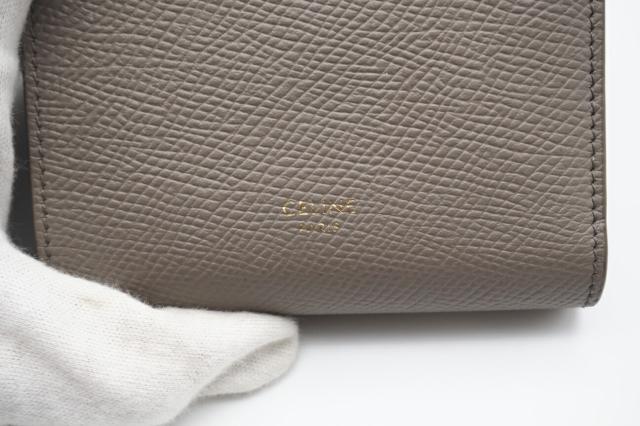 ★3日以内返品可★ 美品 CELINE セリーヌ レザー スモール ストラップウォレット バイカラー ぺブル ミネラル 10H263BRU.10PI 二つ折り財布 バイカラー ベージュ　ブルー グレインカーフレザー レディース_12