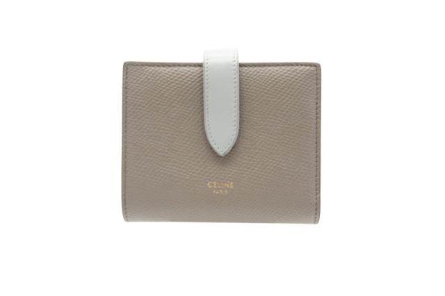 ★3日以内返品可★ 美品 CELINE セリーヌ レザー スモール ストラップウォレット バイカラー ぺブル ミネラル 10H263BRU.10PI 二つ折り財布 バイカラー ベージュ　ブルー グレインカーフレザー レディース_1