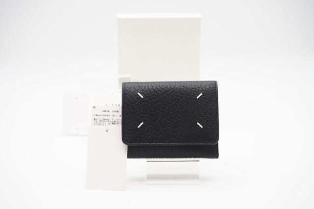 ★3日以内返品可★ 極美品 MAISON MARGIELA メゾンマルジェラ グレインレザー スリーフォールドウォレット SA3UI0010 三つ折り財布 ブラック レザー グレインレザー レディース