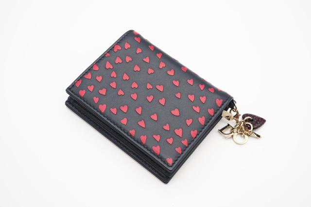★3日以内返品可★ 極美品 Dior ディオール レザー I LOVE PARIS レディディオール コンパクトウォレット 二つ折り財布 ネイビー レッド レザー レディース_2