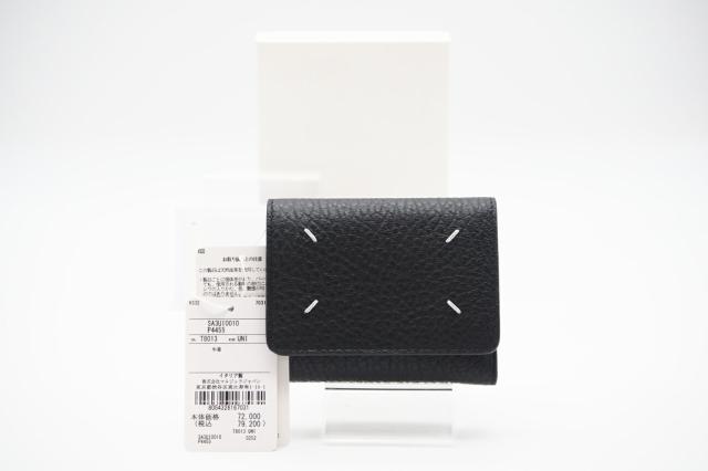 ★3日以内返品可★ 極美品 MAISON MARGIELA メゾンマルジェラ グレインレザー スリーフォールドウォレット SA3UI0010 三つ折り財布 ブラック レザー グレインレザー レディース