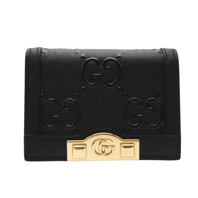 ★3日以内返品可★ 極美品 GUCCI グッチ GGエンボス レザー カードケースウォレット 676150 二つ折り財布 ブラック レザー レディース_1