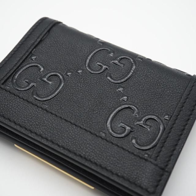 ★3日以内返品可★ 極美品 GUCCI グッチ GGエンボス レザー カードケースウォレット 676150 二つ折り財布 ブラック レザー レディース_2