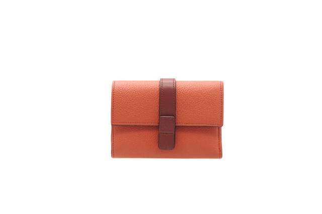 ★3日以内返品可★ 美品 LOEWE ロエベ ソフトグレインカーフ スモール バーティカル ウォレット C660S86X01 三つ折り財布 オレンジ カーフレザー レディース_1