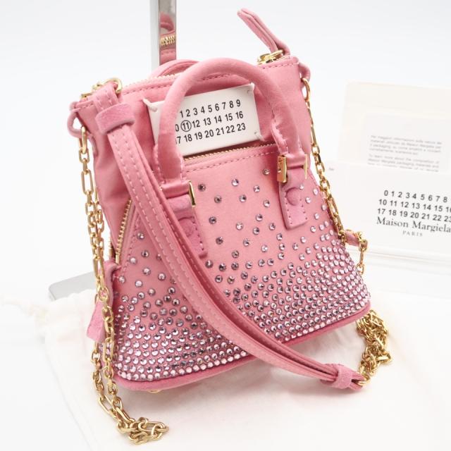 ★3日以内返品可★ 美品 MAISON MARGIELA メゾンマルジェラ サテン ラインストーン 5AC CINEMA INFERNO BABY SB2WG0006 2wayショルダーバッグ ピンク ラインストーン ナイロン レディース