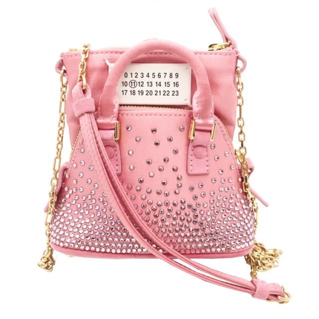 ★3日以内返品可★ 美品 MAISON MARGIELA メゾンマルジェラ サテン ラインストーン 5AC CINEMA INFERNO BABY SB2WG0006 2wayショルダーバッグ ピンク ラインストーン ナイロン レディース_1