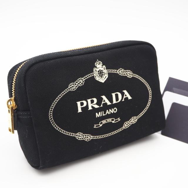 ★3日以内返品可★ 極美品 PRADA プラダ キャンバス カナパロゴ ポーチ NERO 1NA021 ポーチ ブラック・ホワイト キャンバス レディース