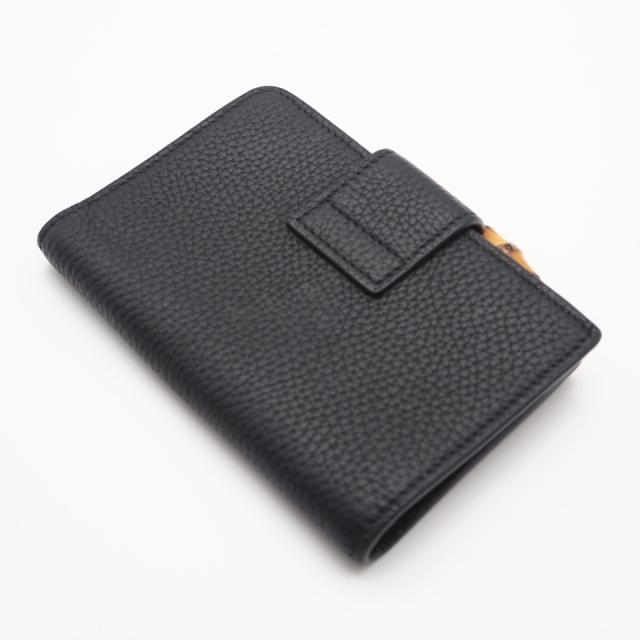 ★3日以内返品可★ 美品 GUCCI グッチ レザー ダブルGバンブー付き ミディアム ウォレット 739498 長財布 ブラック レザー レディース