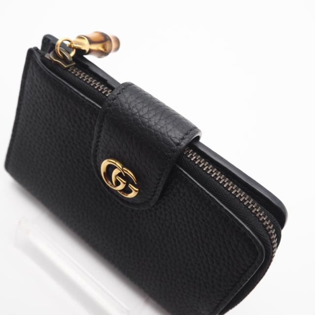 ★3日以内返品可★ 美品 GUCCI グッチ レザー ダブルGバンブー付き ミディアム ウォレット 739498 長財布 ブラック レザー レディース