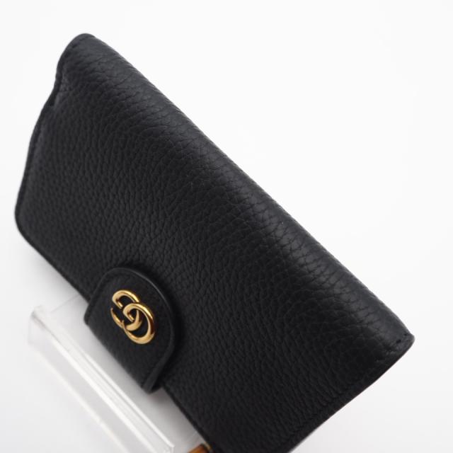 ★3日以内返品可★ 美品 GUCCI グッチ レザー ダブルGバンブー付き ミディアム ウォレット 739498 長財布 ブラック レザー レディース