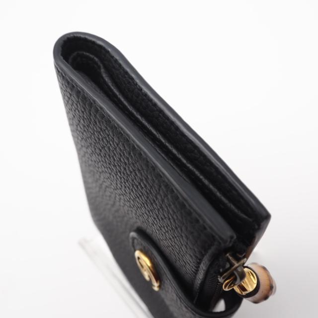 ★3日以内返品可★ 美品 GUCCI グッチ レザー ダブルGバンブー付き ミディアム ウォレット 739498 長財布 ブラック レザー レディース