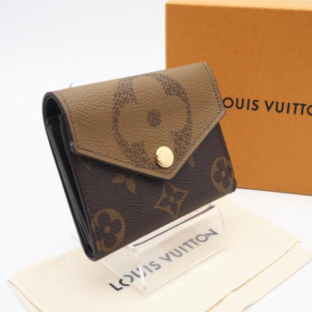★3日以内返品可★ LOUIS VUITTON ルイ・ヴィトン リバース ポルトフォイユ ゾエ M80725 三つ折り財布 ブラウン ベージュ コーティングキャンバス レディース