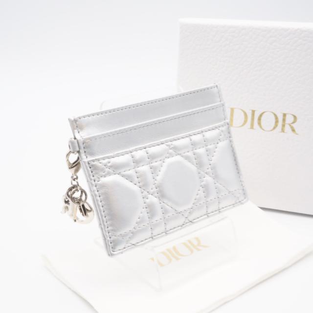 ★3日以内返品可★ 極美品 Dior ディオール レディディオール フリージア カードホルダー S0974PNHN_M090 カードケース メタリックシルバー レザー レディース
