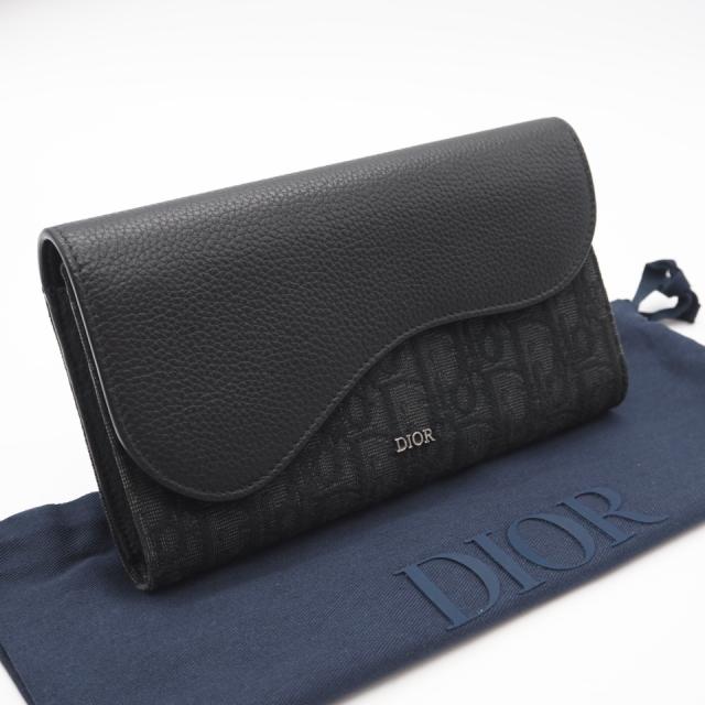 ★3日以内返品可★ 美品 Dior ディオール ディオール オブリーク ジャカード グレインドカーフスキン Saddle ロングウォレット 2ADBC321YKS 長財布 ブラック グレー レザー キャンバス メンズ 52,776円