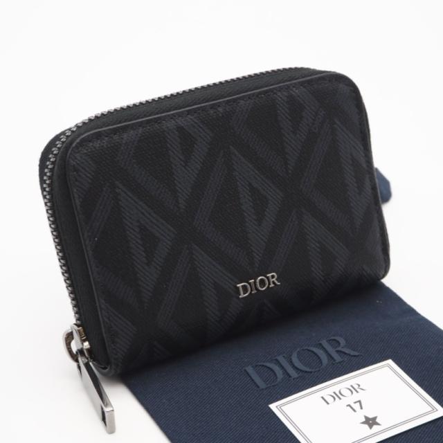 ★3日以内返品可★ 美品 Dior ディオール CDダイヤモンド レザー コインケース - コインケース ブラック・グレー コーティングキャンバス レザー メンズ