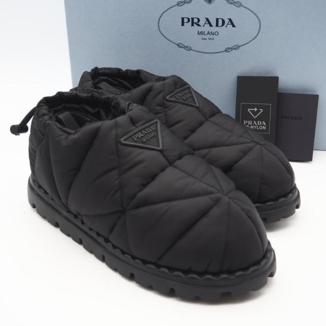 ★3日以内返品可★ 極美品 PRADA プラダ キルティング ナイロン ロゴ パディングブーツ 7 24 1S704M ブーツ ブラック ナイロン レディース