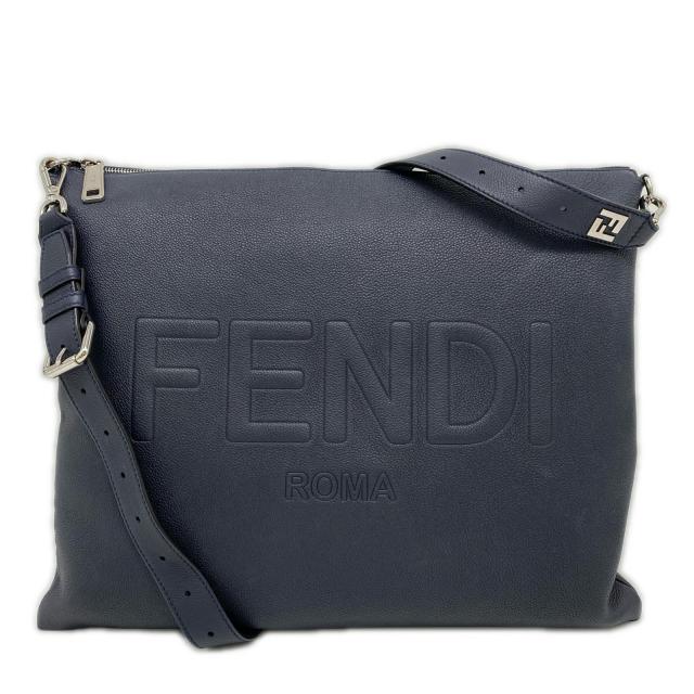 ★3日以内返品可★ 美品 FENDI フェンディ レザー ロゴ ショルダーバッグ 7VA604 ショルダーバッグ ネイビー・ブラウン レザー メンズ_1