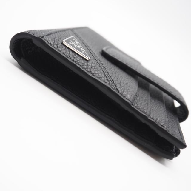 ★3日以内返品可★ 美品 PRADA プラダ ヴィッテロ マイクログレイン トライアングル コンパクトウォレット 2MC066 二つ折り財布 ブラック レザー メンズ_6