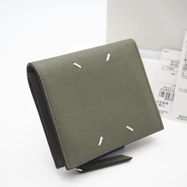★3日以内返品可★ 極美品 MAISON MARGIELA メゾンマルジェラ 4ステッチ フリップフラップウォレット SA1UI0020 二つ折り財布 カーキ カーフレザー メンズ