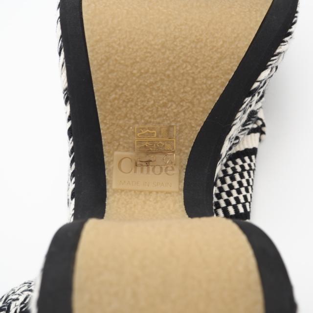 ★3日以内返品可★ 極美品 Chloe クロエ Meril 織地 サンダル 7 24 CHC22A650AJ90K37W サンダル ブラック・ホワイト コットン ラムスキン レディース_8