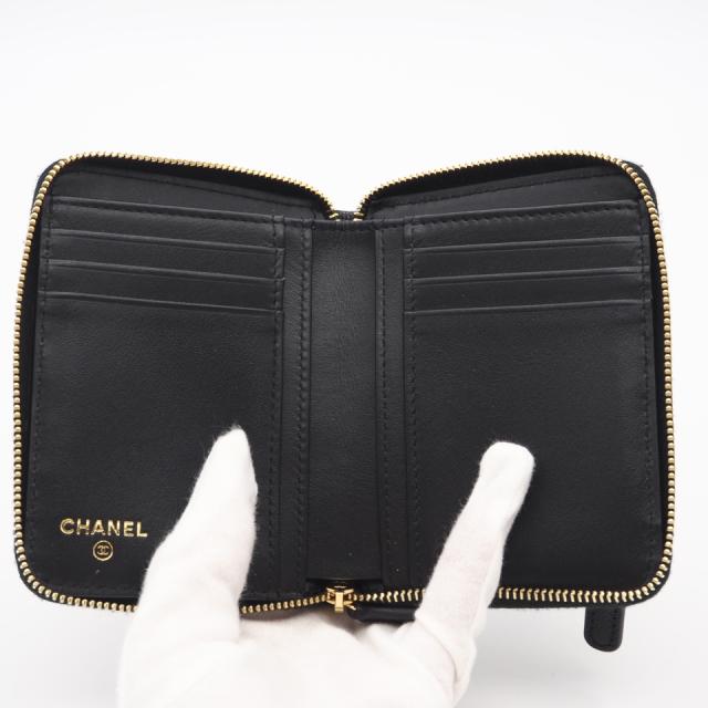 ★3日以内返品可★ 極美品 CHANEL シャネル マトラッセ ココマーク 二つ折り財布 AP5016 二つ折り財布 ブラック ゴールド キャビアスキン レディース