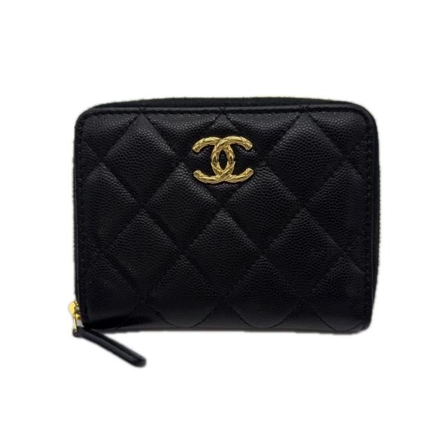 ★3日以内返品可★ 極美品 CHANEL シャネル マトラッセ ココマーク 二つ折り財布 AP5016 二つ折り財布 ブラック ゴールド キャビアスキン レディース