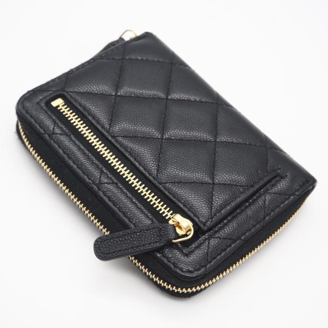★3日以内返品可★ 極美品 CHANEL シャネル マトラッセ ココマーク 二つ折り財布 AP5016 二つ折り財布 ブラック ゴールド キャビアスキン レディース