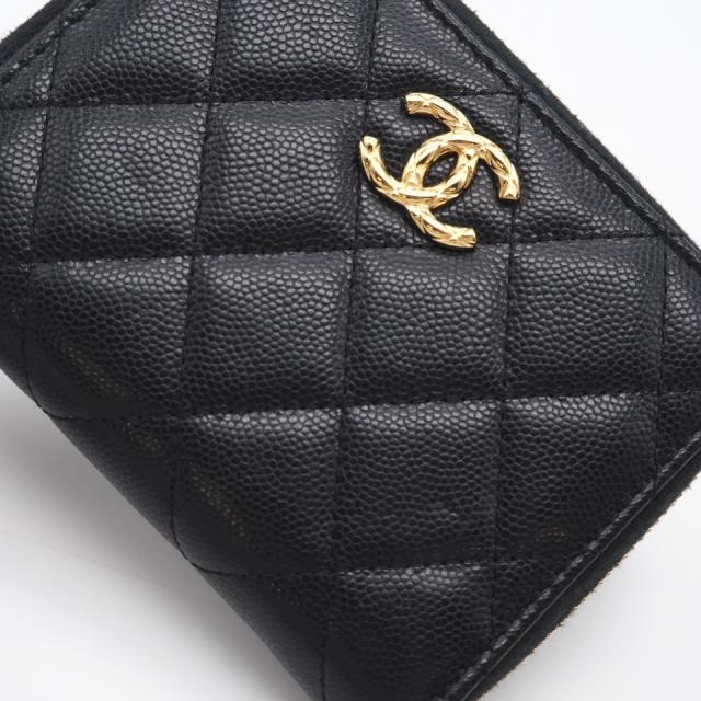 ★3日以内返品可★ 極美品 CHANEL シャネル マトラッセ ココマーク 二つ折り財布 AP5016 二つ折り財布 ブラック ゴールド キャビアスキン レディース
