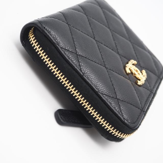 ★3日以内返品可★ 極美品 CHANEL シャネル マトラッセ ココマーク 二つ折り財布 AP5016 二つ折り財布 ブラック ゴールド キャビアスキン レディース
