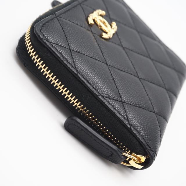 ★3日以内返品可★ 極美品 CHANEL シャネル マトラッセ ココマーク 二つ折り財布 AP5016 二つ折り財布 ブラック ゴールド キャビアスキン レディース