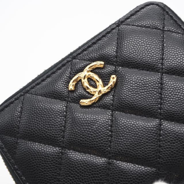 ★3日以内返品可★ 極美品 CHANEL シャネル マトラッセ ココマーク 二つ折り財布 AP5016 二つ折り財布 ブラック ゴールド キャビアスキン レディース