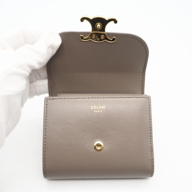 ★3日以内返品可★ 美品 CELINE セリーヌ シャイニーカーフスキン スモール フラップウォレット トリオンフ 10D783DPV.03SA 三つ折り財布 グレージュ カーフレザー レディース_12
