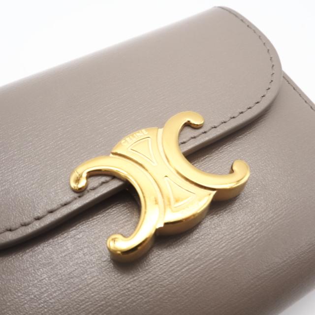 ★3日以内返品可★ 美品 CELINE セリーヌ シャイニーカーフスキン スモール フラップウォレット トリオンフ 10D783DPV.03SA 三つ折り財布 グレージュ カーフレザー レディース_16
