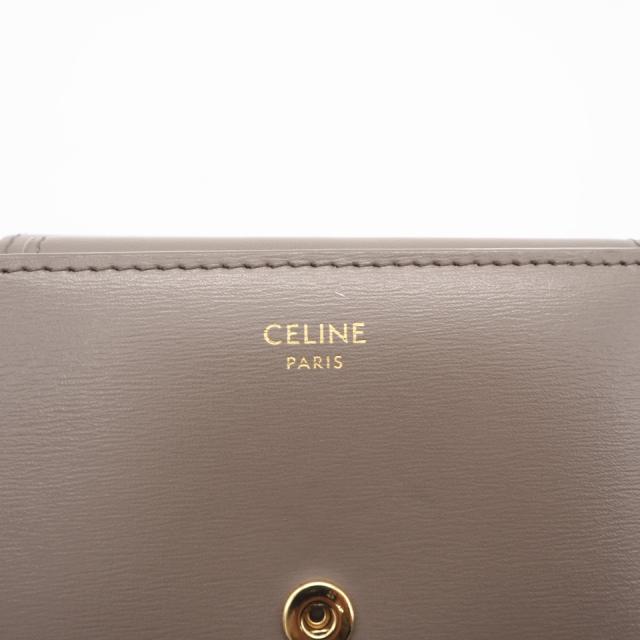 ★3日以内返品可★ 美品 CELINE セリーヌ シャイニーカーフスキン スモール フラップウォレット トリオンフ 10D783DPV.03SA 三つ折り財布 グレージュ カーフレザー レディース_19