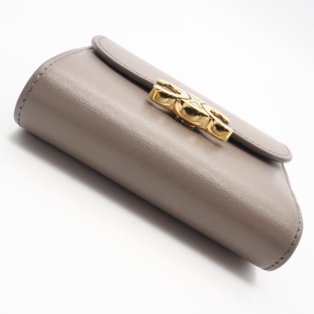 ★3日以内返品可★ 美品 CELINE セリーヌ シャイニーカーフスキン スモール フラップウォレット トリオンフ 10D783DPV.03SA 三つ折り財布 グレージュ カーフレザー レディース_5