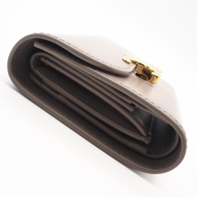 ★3日以内返品可★ 美品 CELINE セリーヌ シャイニーカーフスキン スモール フラップウォレット トリオンフ 10D783DPV.03SA 三つ折り財布 グレージュ カーフレザー レディース_7