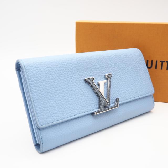 ★3日以内返品可★ 美品 LOUIS VUITTON ルイ・ヴィトン トリヨン ポルトフォイユ カプシーヌ N82822 長財布 ブルー グレインカーフレザー レディース