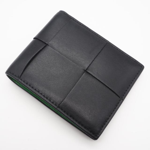 ★3日以内返品可★ 美品 BOTTEGAVENETA ボッテガヴェネタ マキシイントレチャート レザー 二つ折り財布 743004 二つ折り財布 ブラック グリーン カーフレザー メンズ_2
