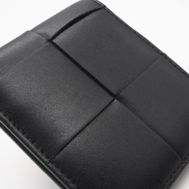 ★3日以内返品可★ 美品 BOTTEGAVENETA ボッテガヴェネタ マキシイントレチャート レザー 二つ折り財布 743004 二つ折り財布 ブラック グリーン カーフレザー メンズ_3