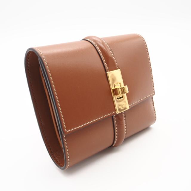 ★3日以内返品可★ 美品 CELINE セリーヌ 16 セーズ スモール トリフォールドウォレット タン 10F523CQ7.04LU 三つ折り財布 ブラウン カーフレザー レディース